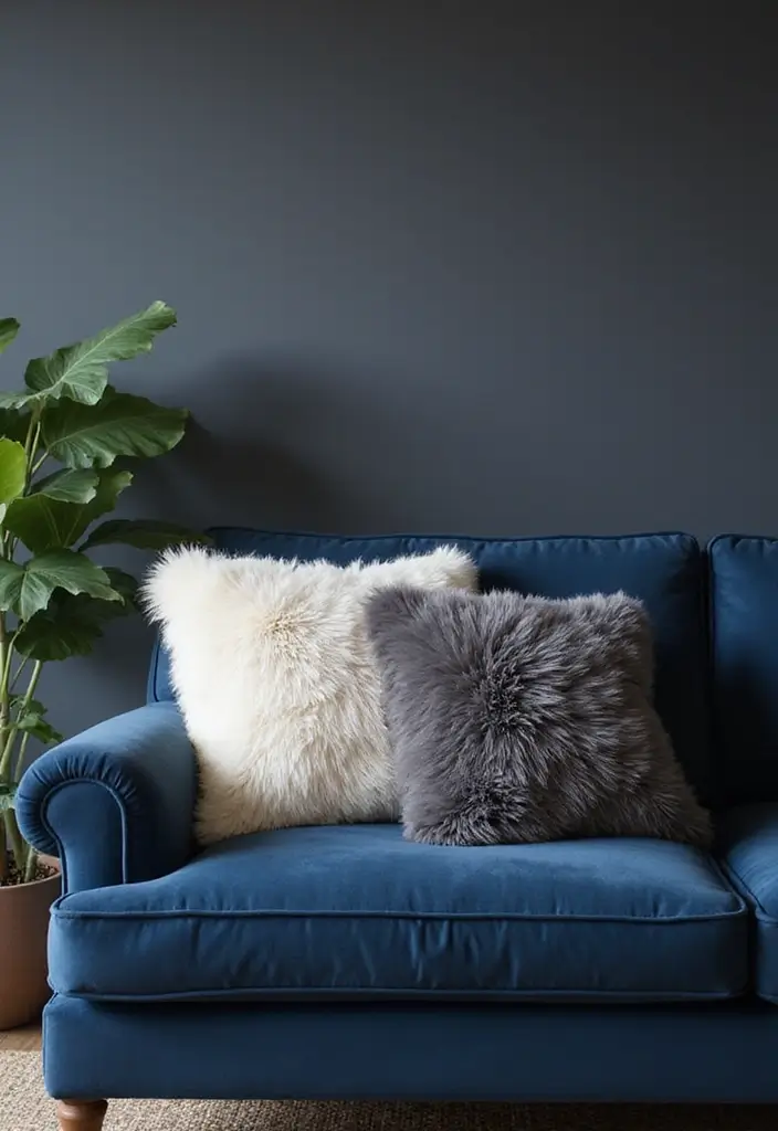 26 Throw Pillows for a Navy Blue Couch That Instantly Elevate Your Space 19 26 Throw Pillows for a Navy Blue Couch That Instantly Elevate Your Space - 19. Luxurious Faux Fur