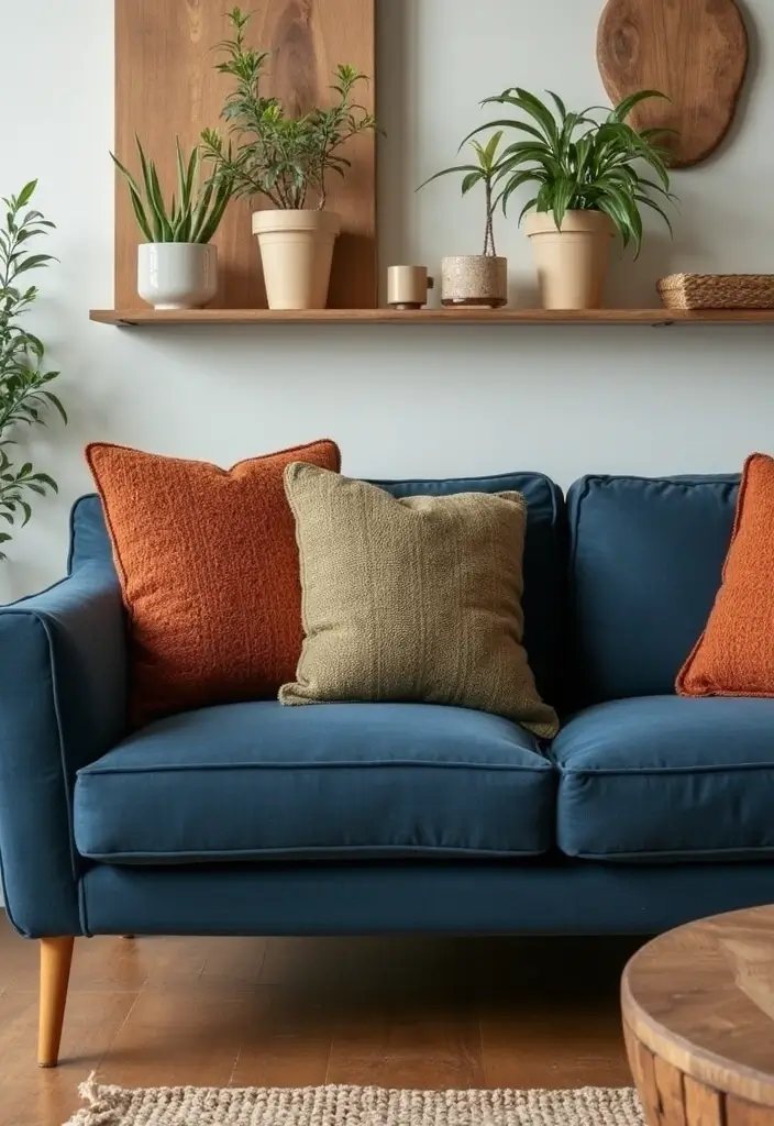 26 Throw Pillows for a Navy Blue Couch That Instantly Elevate Your Space 2 26 Throw Pillows for a Navy Blue Couch That Instantly Elevate Your Space - 2. Earthy Tones and Textures