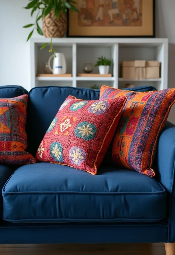 26 Throw Pillows for a Navy Blue Couch That Instantly Elevate Your Space 20 26 Throw Pillows for a Navy Blue Couch That Instantly Elevate Your Space - 20. Handwoven Artisanal Pillows