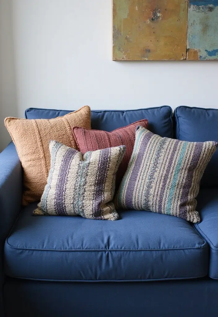 26 Throw Pillows for a Navy Blue Couch That Instantly Elevate Your Space 24 26 Throw Pillows for a Navy Blue Couch That Instantly Elevate Your Space - 24. Textured Stripes