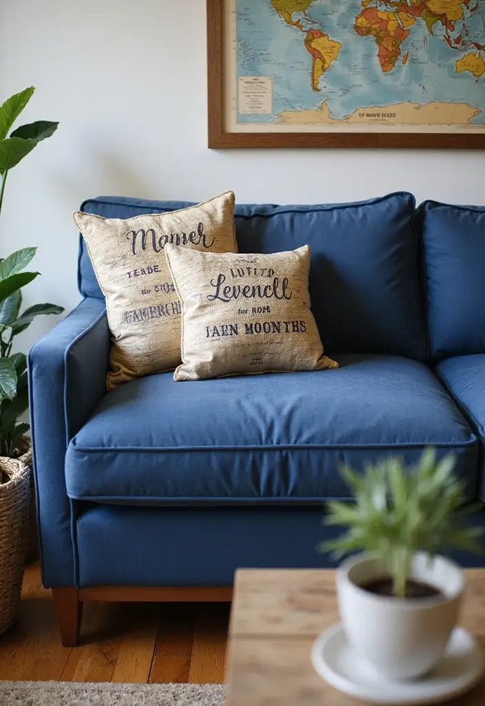 26 Throw Pillows for a Navy Blue Couch That Instantly Elevate Your Space 25 26 Throw Pillows for a Navy Blue Couch That Instantly Elevate Your Space - 25. Personalized Prints