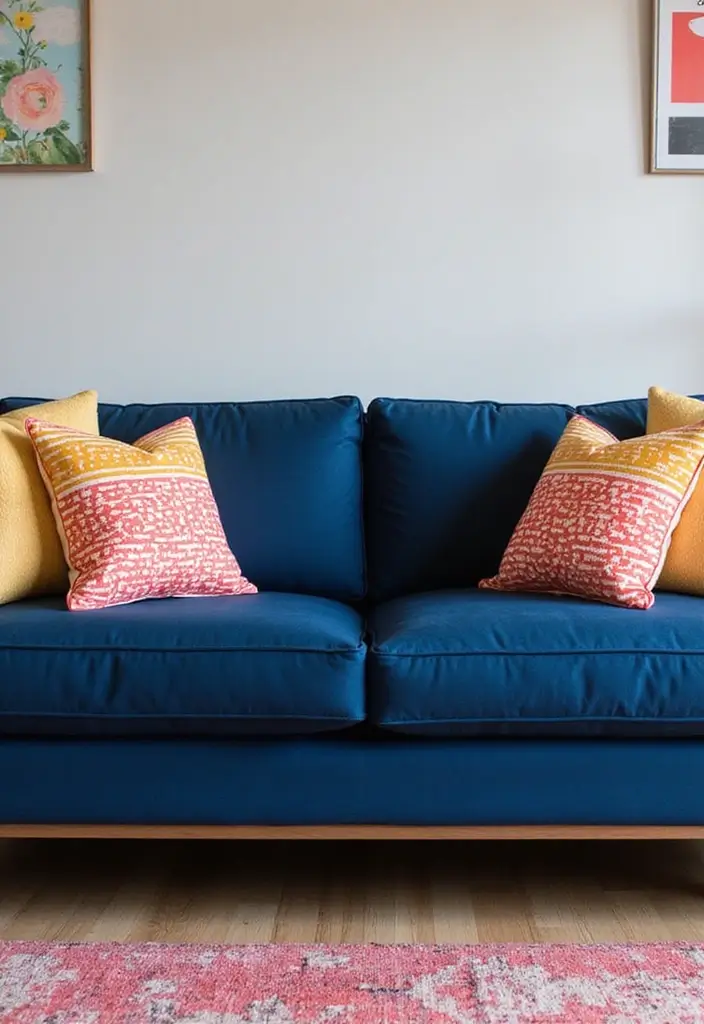 26 Throw Pillows for a Navy Blue Couch That Instantly Elevate Your Space 3 26 Throw Pillows for a Navy Blue Couch That Instantly Elevate Your Space - 3. Bold Graphic Patterns