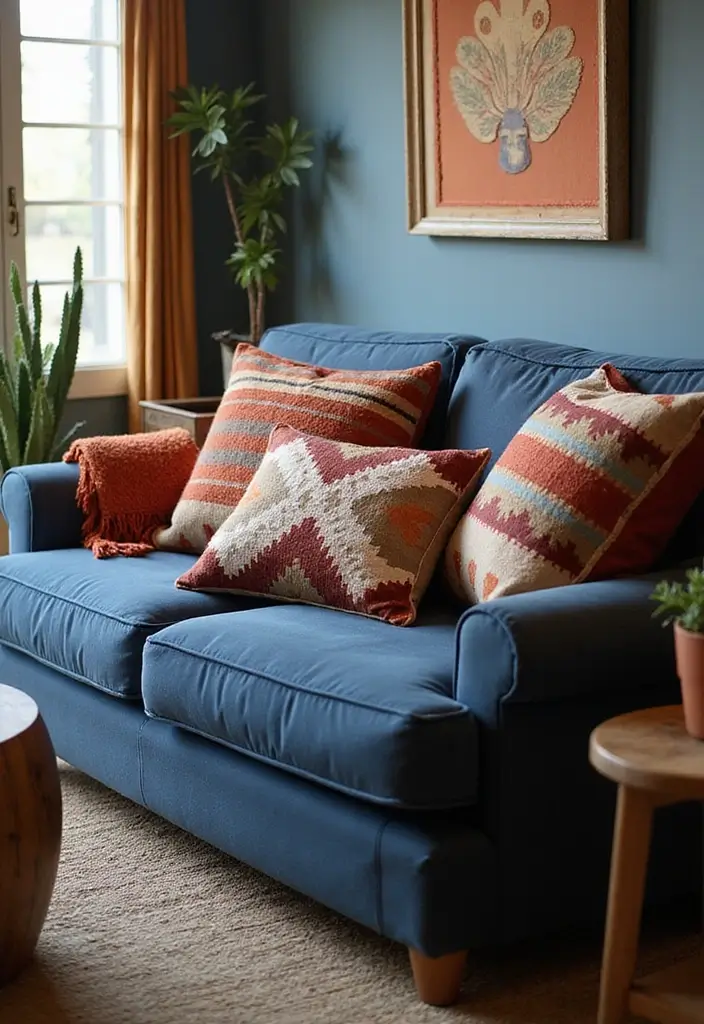 26 Throw Pillows for a Navy Blue Couch That Instantly Elevate Your Space 4 26 Throw Pillows for a Navy Blue Couch That Instantly Elevate Your Space - 4. Southwestern Inspired