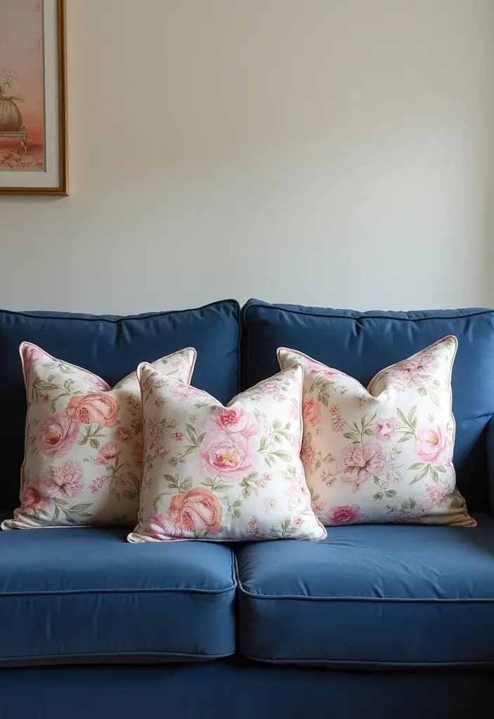 26 Throw Pillows for a Navy Blue Couch That Instantly Elevate Your Space 7 26 Throw Pillows for a Navy Blue Couch That Instantly Elevate Your Space - 7. Vintage Floral Patterns