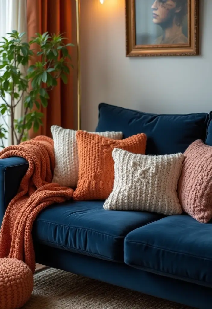 26 Throw Pillows for a Navy Blue Couch That Instantly Elevate Your Space 9 26 Throw Pillows for a Navy Blue Couch That Instantly Elevate Your Space - 9. Cozy Knits