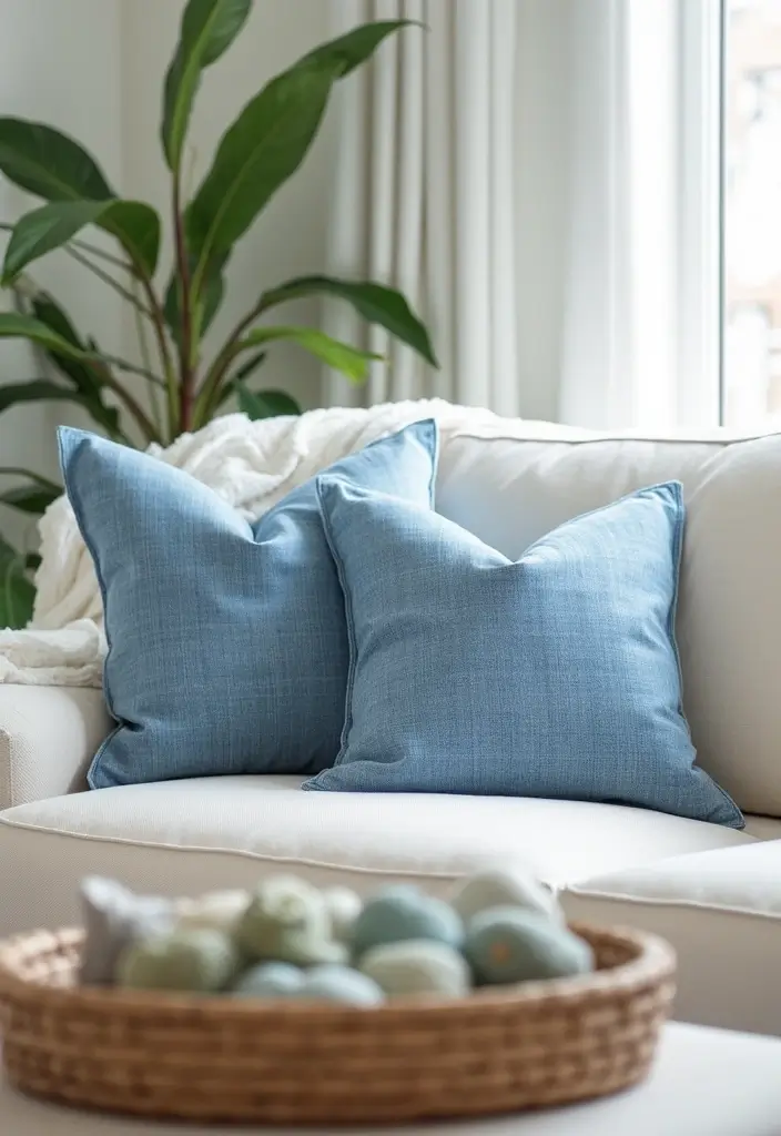 27 Blue Sofa Pillow Ideas That Bring Coastal Calm Energy 10 27 Blue Sofa Pillow Ideas That Bring Coastal Calm Energy - 10. Rustic Denim Textures