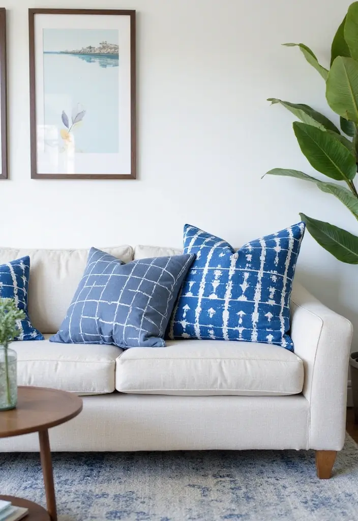 27 Blue Sofa Pillow Ideas That Bring Coastal Calm Energy 11 27 Blue Sofa Pillow Ideas That Bring Coastal Calm Energy - 11. Bold Geometric Patterns