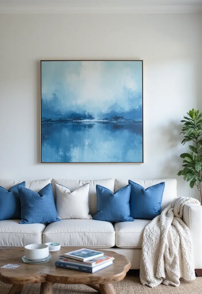 27 Blue Sofa Pillow Ideas That Bring Coastal Calm Energy 15 27 Blue Sofa Pillow Ideas That Bring Coastal Calm Energy - 15. Bold Abstract Art Styles