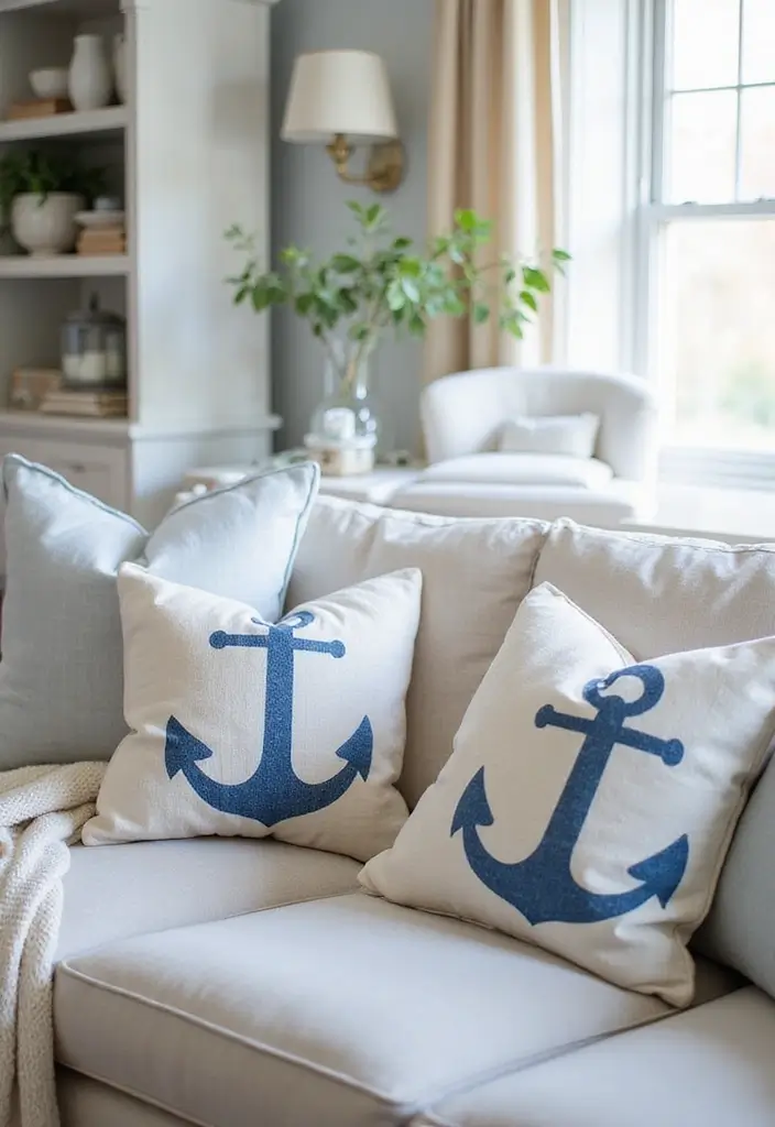27 Blue Sofa Pillow Ideas That Bring Coastal Calm Energy 18 27 Blue Sofa Pillow Ideas That Bring Coastal Calm Energy - 18. Seaside Anchor Designs