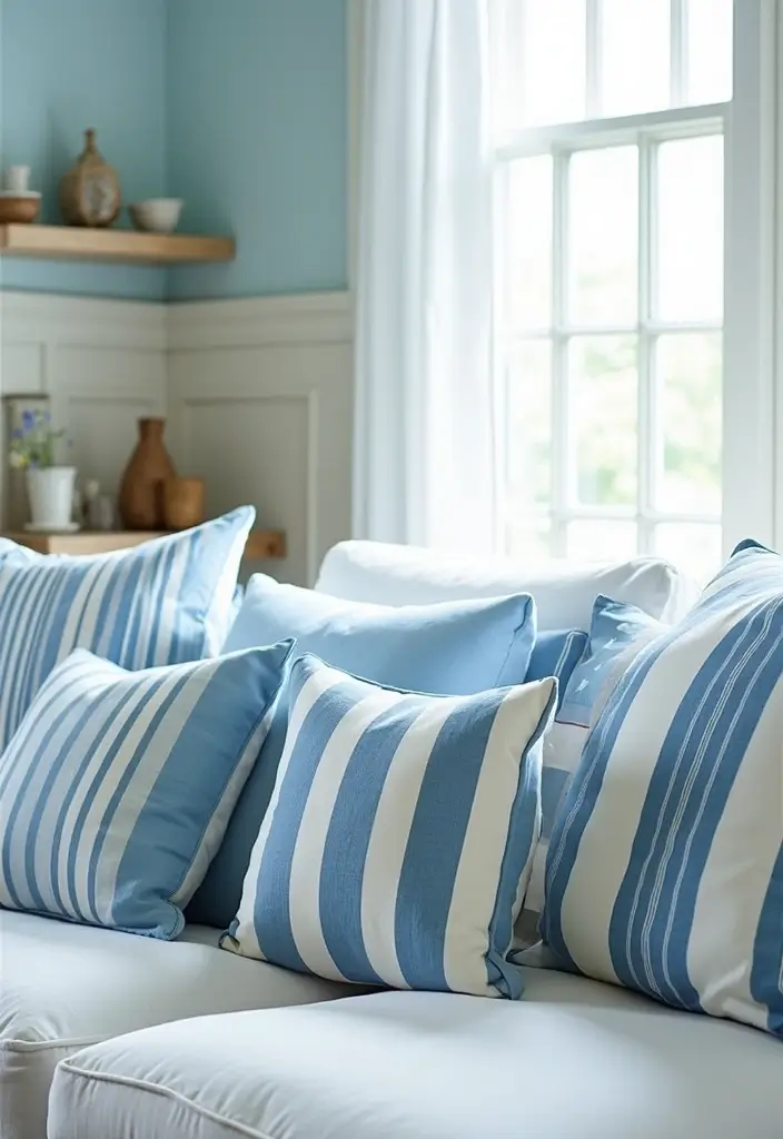 27 Blue Sofa Pillow Ideas That Bring Coastal Calm Energy 2 27 Blue Sofa Pillow Ideas That Bring Coastal Calm Energy - 2. Nautical Stripe Patterns