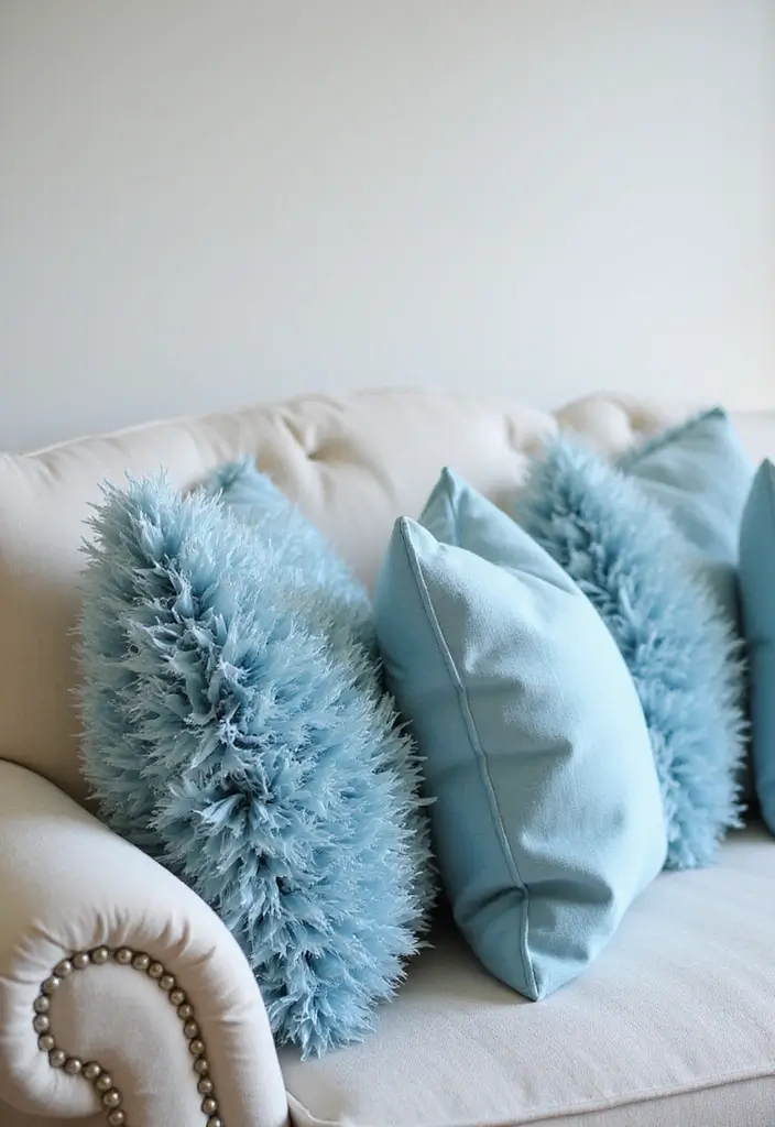27 Blue Sofa Pillow Ideas That Bring Coastal Calm Energy 26 27 Blue Sofa Pillow Ideas That Bring Coastal Calm Energy - 26. Ethereal Feather Accents