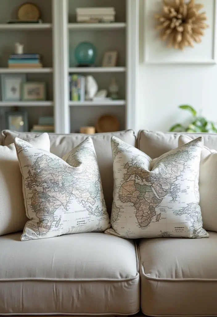 27 Blue Sofa Pillow Ideas That Bring Coastal Calm Energy 8 27 Blue Sofa Pillow Ideas That Bring Coastal Calm Energy - 8. Vintage Coastal Maps