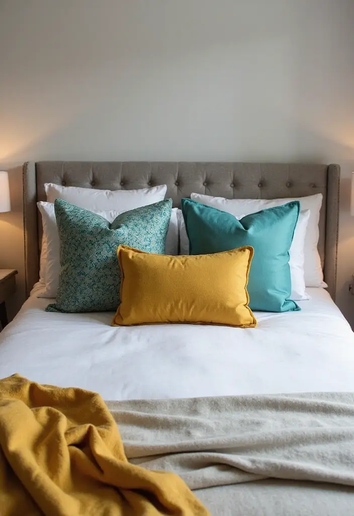 27 Decorative Pillows on Beds That Create a Luxe Look 14 27 Decorative Pillows on Beds That Create a Luxe Look - 14. Unexpected Color Combos