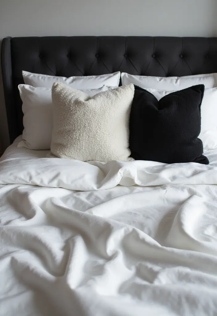 27 Decorative Pillows on Beds That Create a Luxe Look 15 27 Decorative Pillows on Beds That Create a Luxe Look - 15. Classic Monochrome