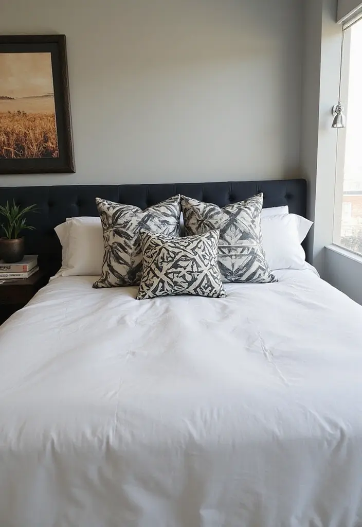 27 Decorative Pillows on Beds That Create a Luxe Look 20 27 Decorative Pillows on Beds That Create a Luxe Look - 20. Bold Geometric Patterns