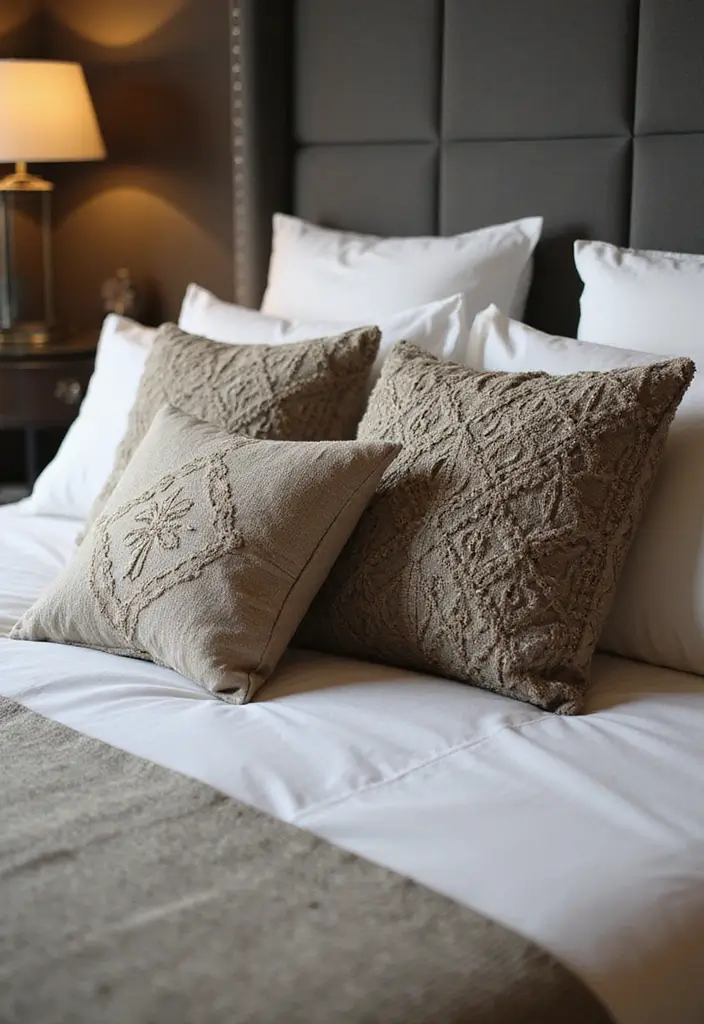 27 Decorative Pillows on Beds That Create a Luxe Look 23 27 Decorative Pillows on Beds That Create a Luxe Look - 23. Statement Textures