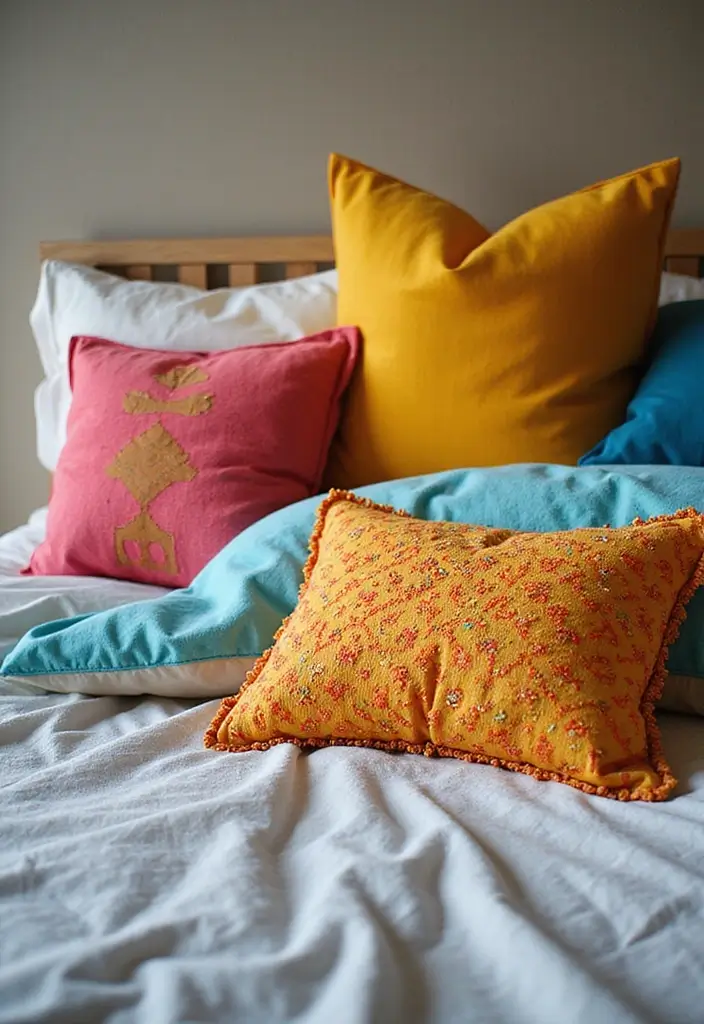 27 Decorative Pillows on Beds That Create a Luxe Look 24 27 Decorative Pillows on Beds That Create a Luxe Look - 24. Retro Revival