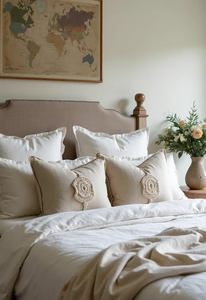 27 Decorative Pillows on Beds That Create a Luxe Look 26 27 Decorative Pillows on Beds That Create a Luxe Look - 26. Family Heirlooms