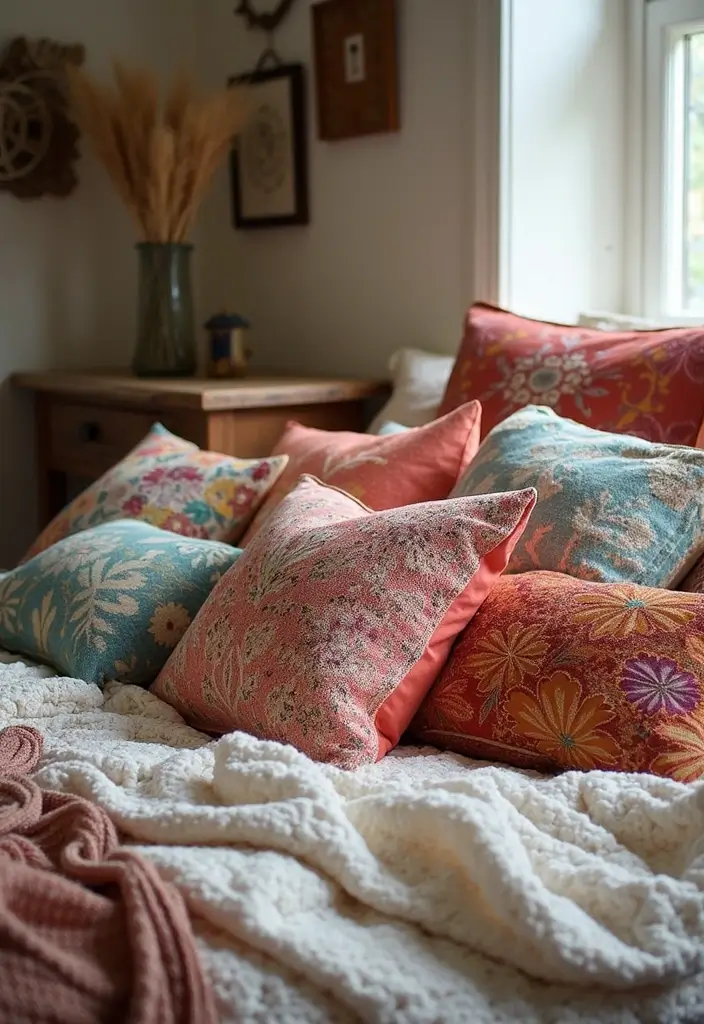 27 Decorative Pillows on Beds That Create a Luxe Look 6 27 Decorative Pillows on Beds That Create a Luxe Look - 6. Bohemian Vibes