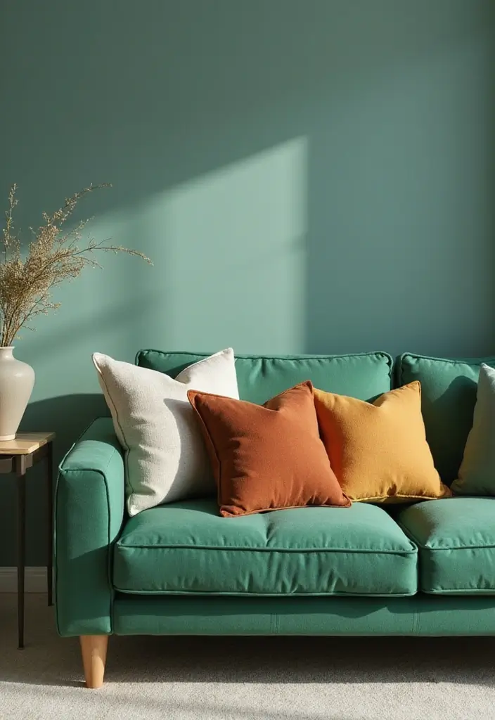 27 Pillows for a Green Couch That Balance Bold and Neutral Tones 14 27 Pillows for a Green Couch That Balance Bold and Neutral Tones - 14. Minimalist Elegance