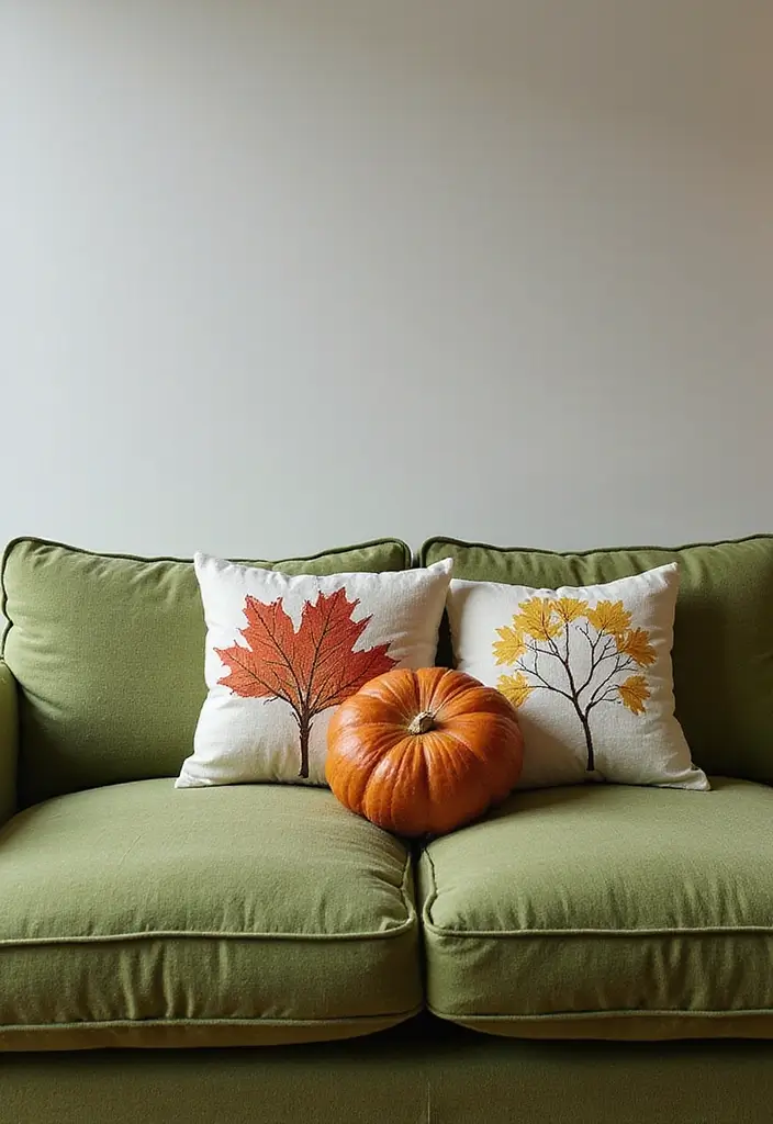 27 Pillows for a Green Couch That Balance Bold and Neutral Tones 22 27 Pillows for a Green Couch That Balance Bold and Neutral Tones - 22. Seasonal Switch-Ups