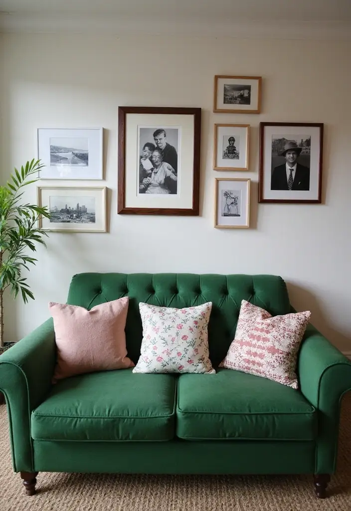 27 Pillows for a Green Couch That Balance Bold and Neutral Tones 23 27 Pillows for a Green Couch That Balance Bold and Neutral Tones - 23. Capsulating Your Personal Style