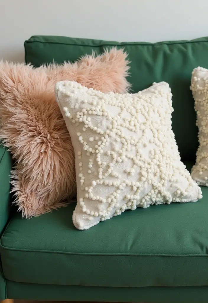 27 Pillows for a Green Couch That Balance Bold and Neutral Tones 25 27 Pillows for a Green Couch That Balance Bold and Neutral Tones - 25. DIY Pillows for Personal Touch