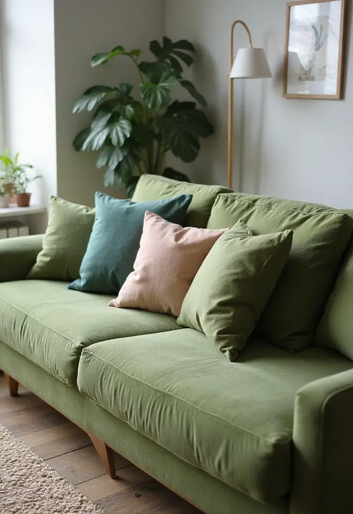 27 Pillows for a Green Couch That Balance Bold and Neutral Tones 27 27 Pillows for a Green Couch That Balance Bold and Neutral Tones - 27. Balancing Function and Style