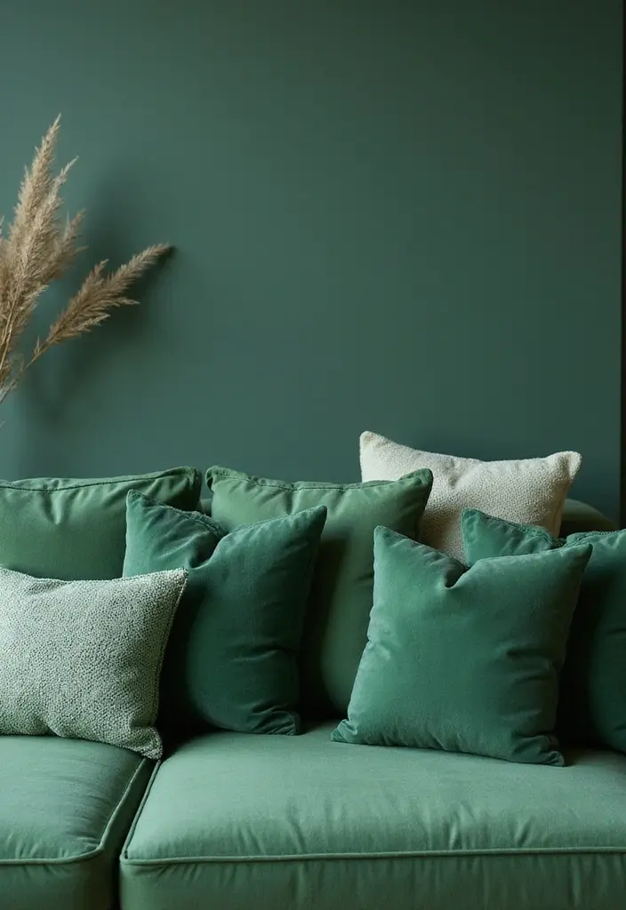 27 Pillows for a Green Couch That Balance Bold and Neutral Tones 6 27 Pillows for a Green Couch That Balance Bold and Neutral Tones - 6. Monochromatic Magic