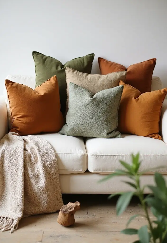 27 Pillows for a White Couch That Bring Warmth and Style 1 27 Pillows for a White Couch That Bring Warmth and Style - 1. Earthy Tones
