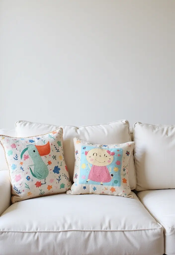 27 Pillows for a White Couch That Bring Warmth and Style 18 27 Pillows for a White Couch That Bring Warmth and Style - 18. Whimsical Designs
