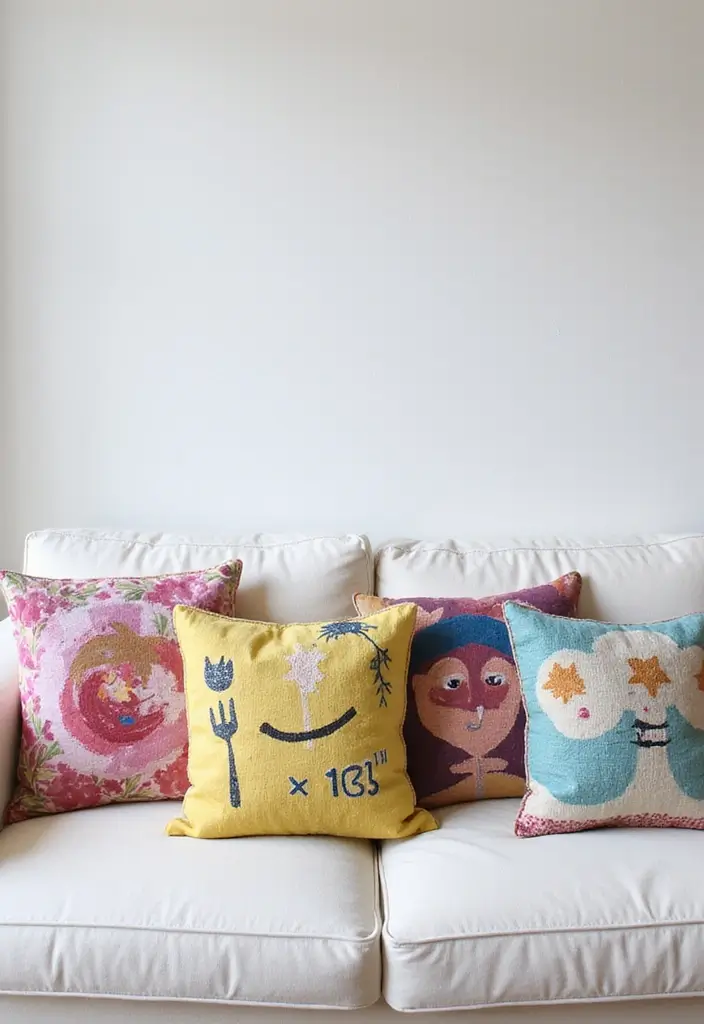 27 Pillows for a White Couch That Bring Warmth and Style 19 27 Pillows for a White Couch That Bring Warmth and Style - 19. Artistic Expressions