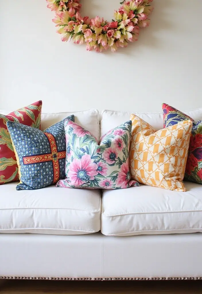 27 Pillows for a White Couch That Bring Warmth and Style 2 27 Pillows for a White Couch That Bring Warmth and Style - 2. Bold Patterns