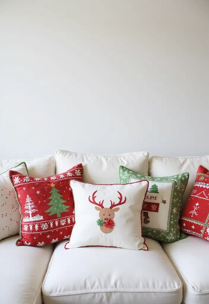 27 Pillows for a White Couch That Bring Warmth and Style 26 27 Pillows for a White Couch That Bring Warmth and Style - 26. Festive Touches