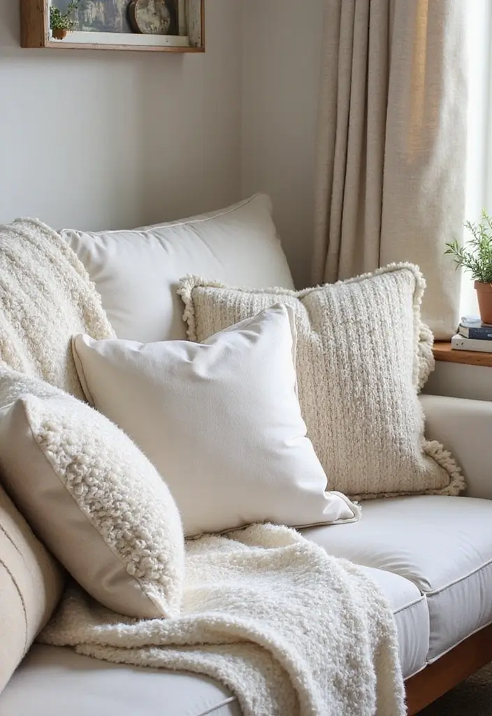 27 Pillows for a White Couch That Bring Warmth and Style 3 27 Pillows for a White Couch That Bring Warmth and Style - 3. Textured Fabrics