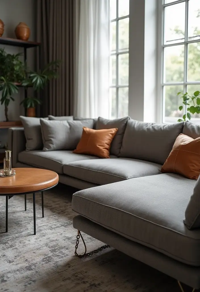 27 Pillows on Gray Couches That Always Look Stylish 10 27 Pillows on Gray Couches That Always Look Stylish - 10. Classic Leather Accents