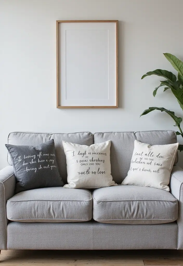 27 Pillows on Gray Couches That Always Look Stylish 12 27 Pillows on Gray Couches That Always Look Stylish - 12. Inspirational Quotes