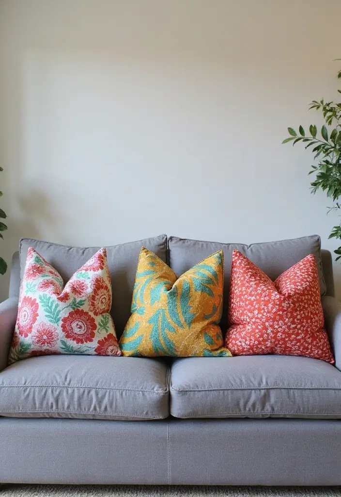 27 Pillows on Gray Couches That Always Look Stylish 21 27 Pillows on Gray Couches That Always Look Stylish - 21. Patterned Patchwork