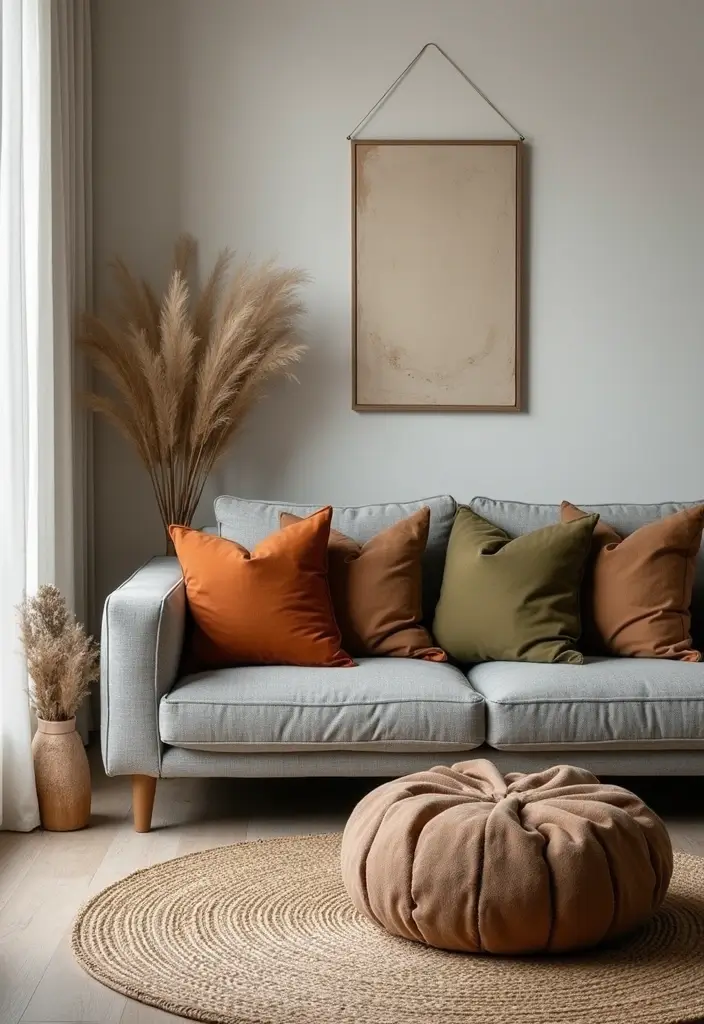 27 Pillows on Gray Couches That Always Look Stylish 5 27 Pillows on Gray Couches That Always Look Stylish - 5. Earthy Tones for a Natural Feel