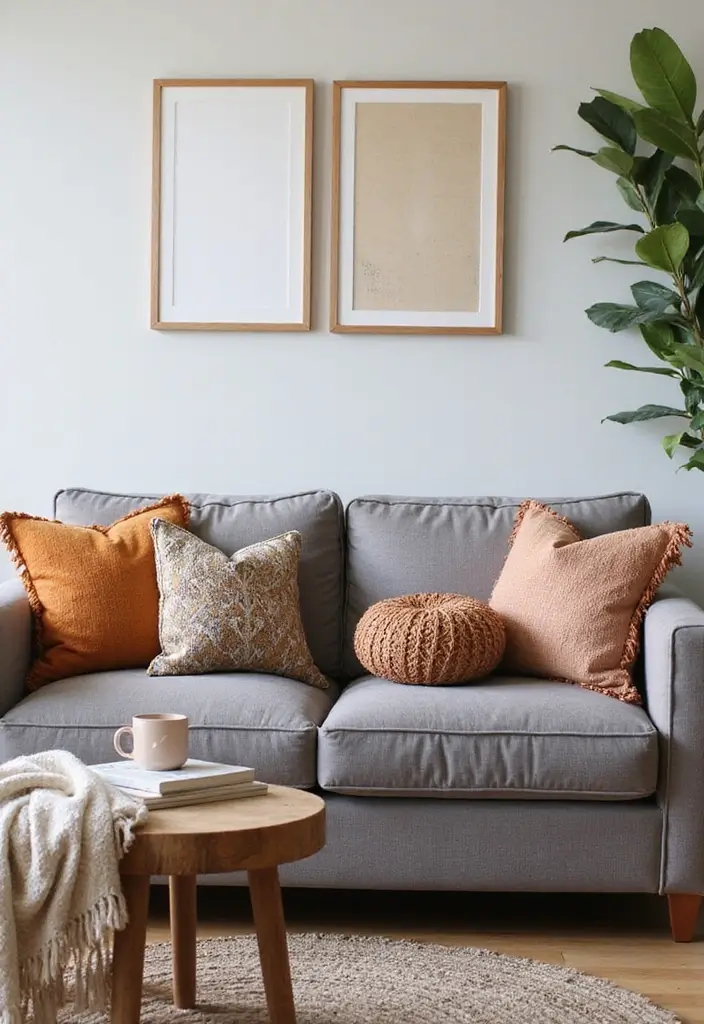 27 Pillows on Gray Couches That Always Look Stylish 9 27 Pillows on Gray Couches That Always Look Stylish - 9. Boho Chic Pillows