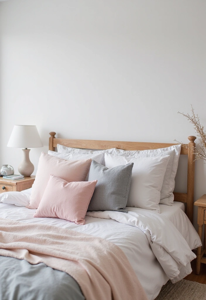 27 Pink Gray and White Bedroom Ideas with Decorative Pillows 25 27 Pink Gray and White Bedroom Ideas with Decorative Pillows - 25. Soft Pastels for a Gentle Atmosphere