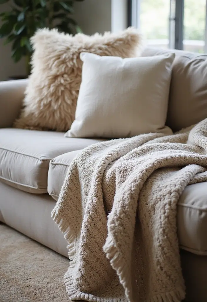 27 Sofa Decorating Ideas with Pillows That Transform Your Space 11 27 Sofa Decorating Ideas with Pillows That Transform Your Space - 11. Textured Throw Blankets
