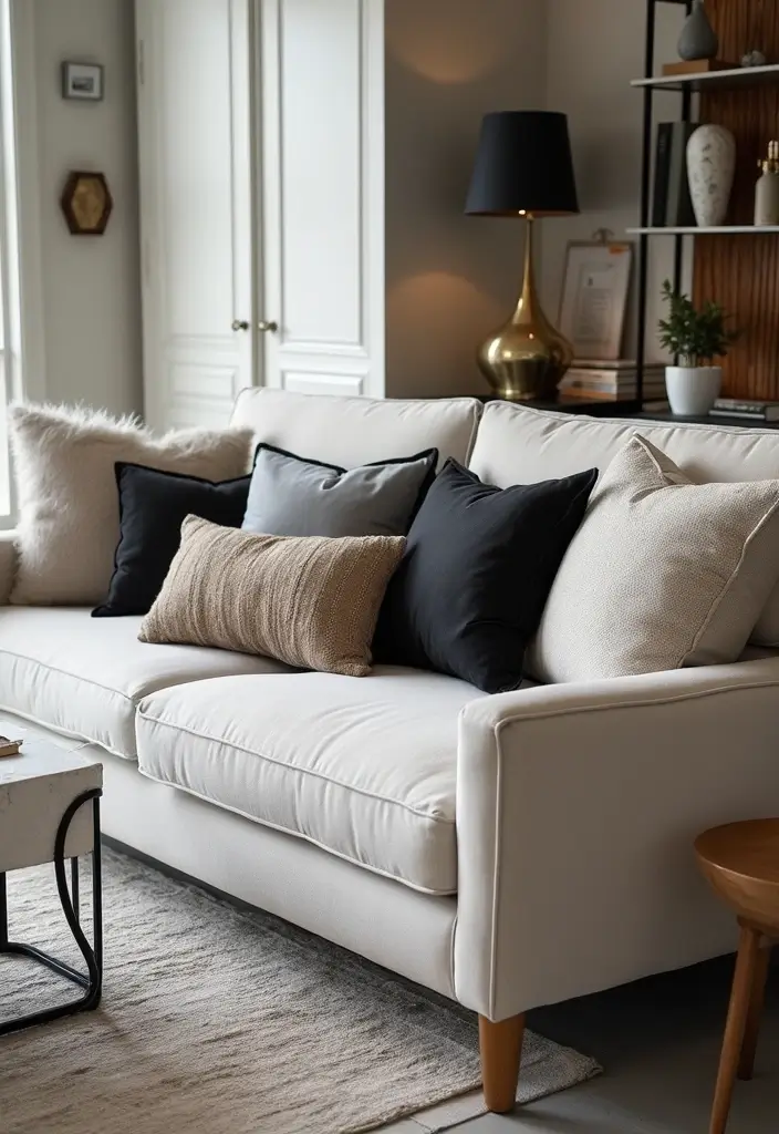 27 Sofa Decorating Ideas with Pillows That Transform Your Space 14 27 Sofa Decorating Ideas with Pillows That Transform Your Space - 14. Try Monochrome Looks