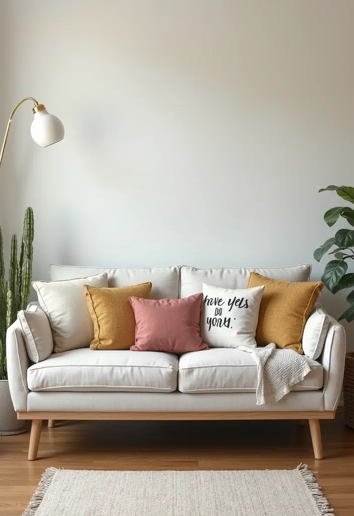 27 Sofa Decorating Ideas with Pillows That Transform Your Space 25 27 Sofa Decorating Ideas with Pillows That Transform Your Space - 25. Use Affirmative Quotes
