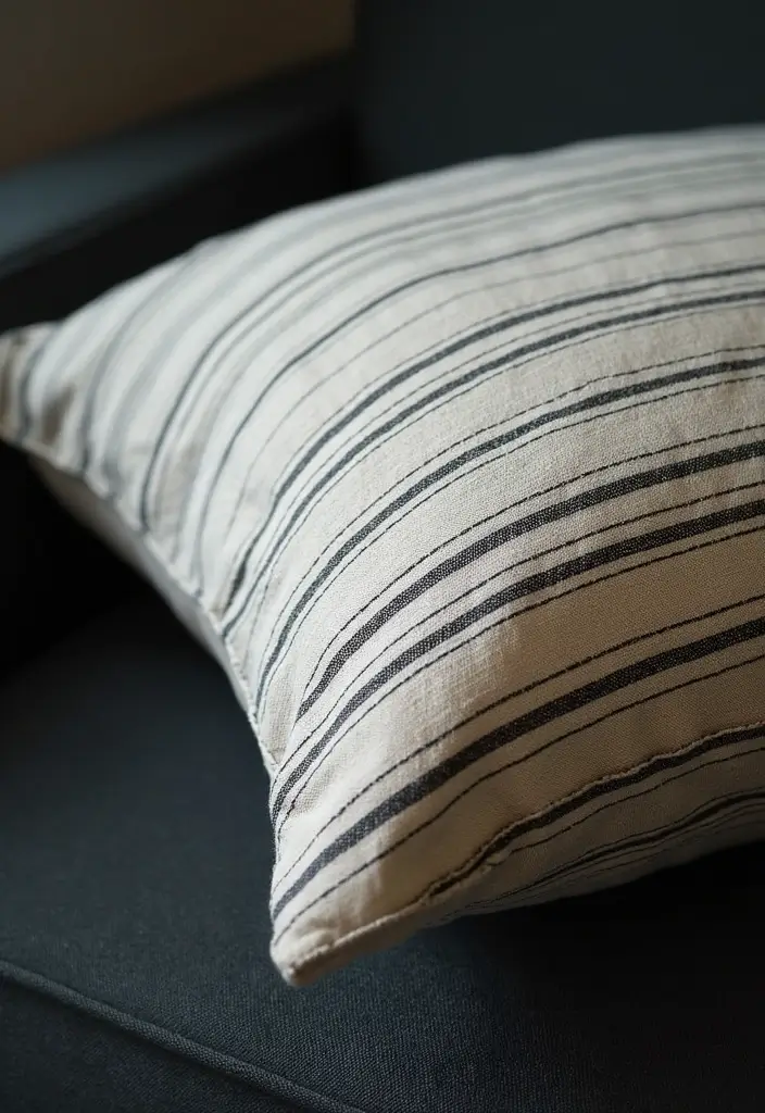 27 Throw Pillows for a Black Couch That Add Texture and Style 1 27 Throw Pillows for a Black Couch That Add Texture and Style - 1. Organic Cotton Stripes