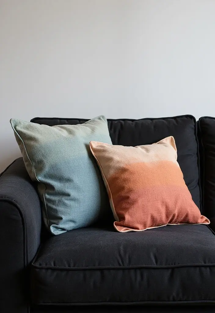 27 Throw Pillows for a Black Couch That Add Texture and Style 12 27 Throw Pillows for a Black Couch That Add Texture and Style - 12. Natural Dyed Pillows