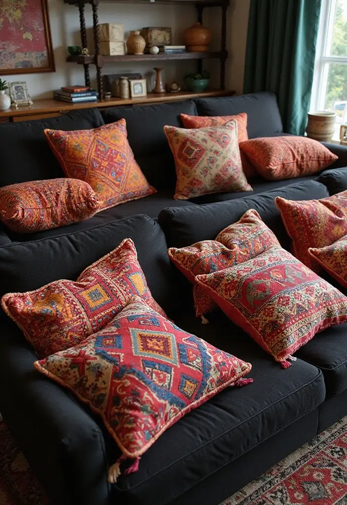 27 Throw Pillows for a Black Couch That Add Texture and Style 15 27 Throw Pillows for a Black Couch That Add Texture and Style - 15. Kilim Patterns