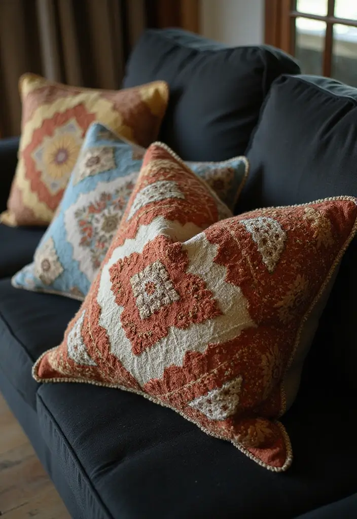27 Throw Pillows for a Black Couch That Add Texture and Style 18 27 Throw Pillows for a Black Couch That Add Texture and Style - 18. Quilted Textures