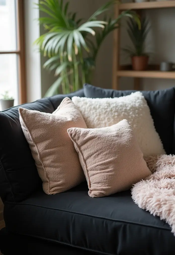 27 Throw Pillows for a Black Couch That Add Texture and Style 21 27 Throw Pillows for a Black Couch That Add Texture and Style - 21. Soft Chenille