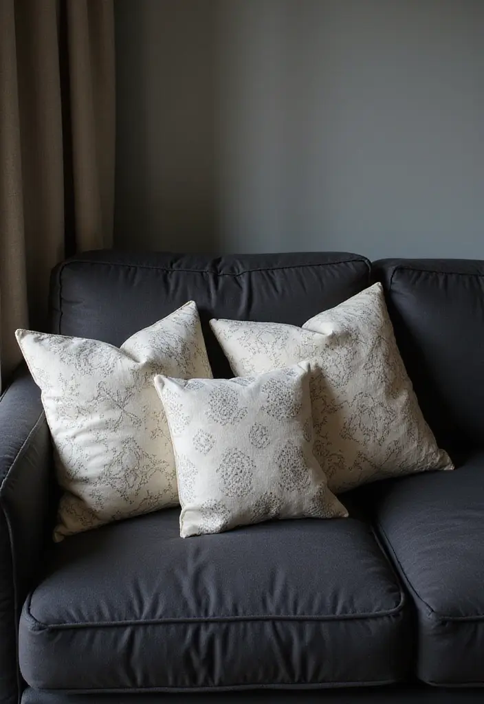 27 Throw Pillows for a Black Couch That Add Texture and Style 22 27 Throw Pillows for a Black Couch That Add Texture and Style - 22. Subtle Patterns